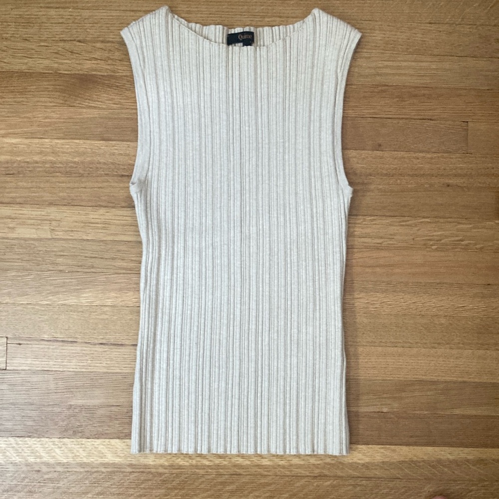 Quince Cream Ribbed Fitted Tank Top
